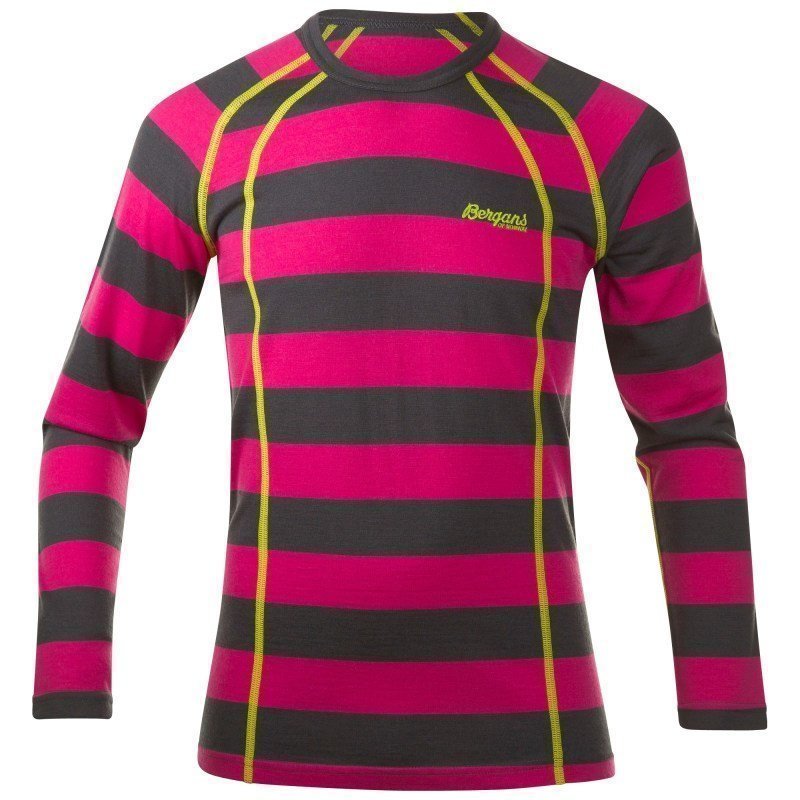 Bergans Fjellrapp Youth Shirt 152 Hot Pink/SolidDkGrey Striped
